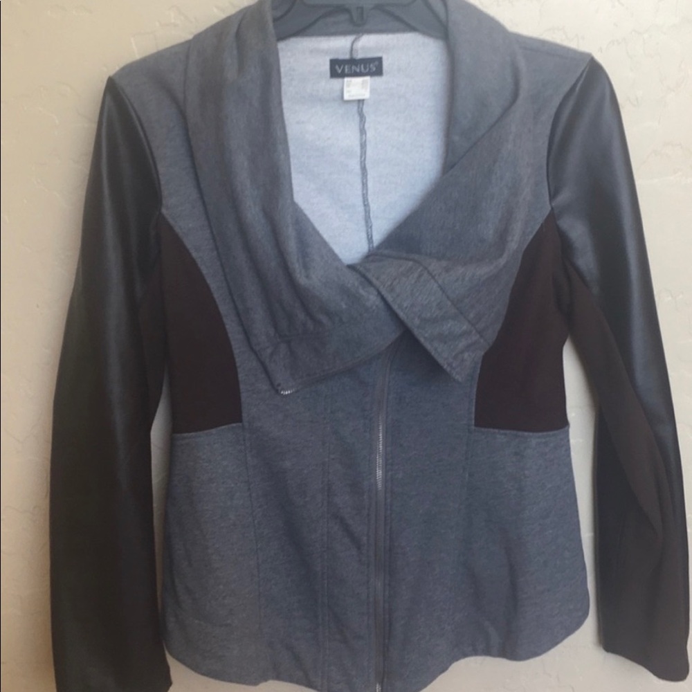 Venus gray jacket with brown pleather sleeves